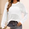 IHUASU Autumn and Winter Solid Colour Women's Knitwear Hollow Out Pullover O-Neck Sweater