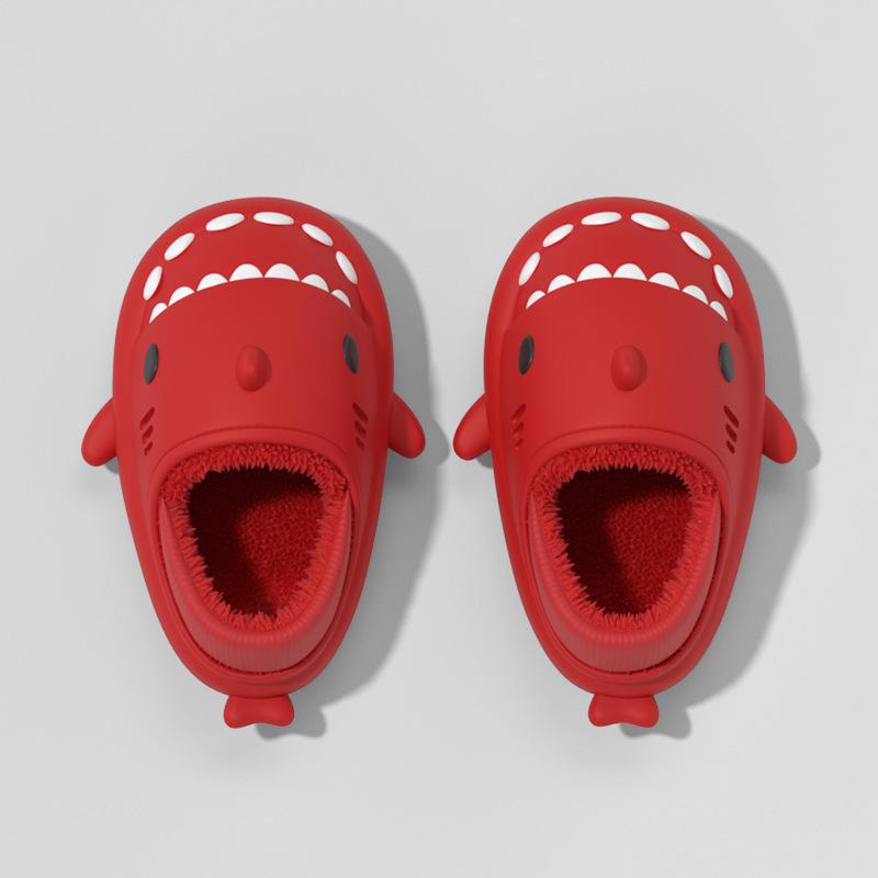 Fashion Shevalues Winter Furry Cartoon Shark Slippers For Women Men Soft Sole Cotton Slides Waterproof Plush Cozy Warm Women's Slippers