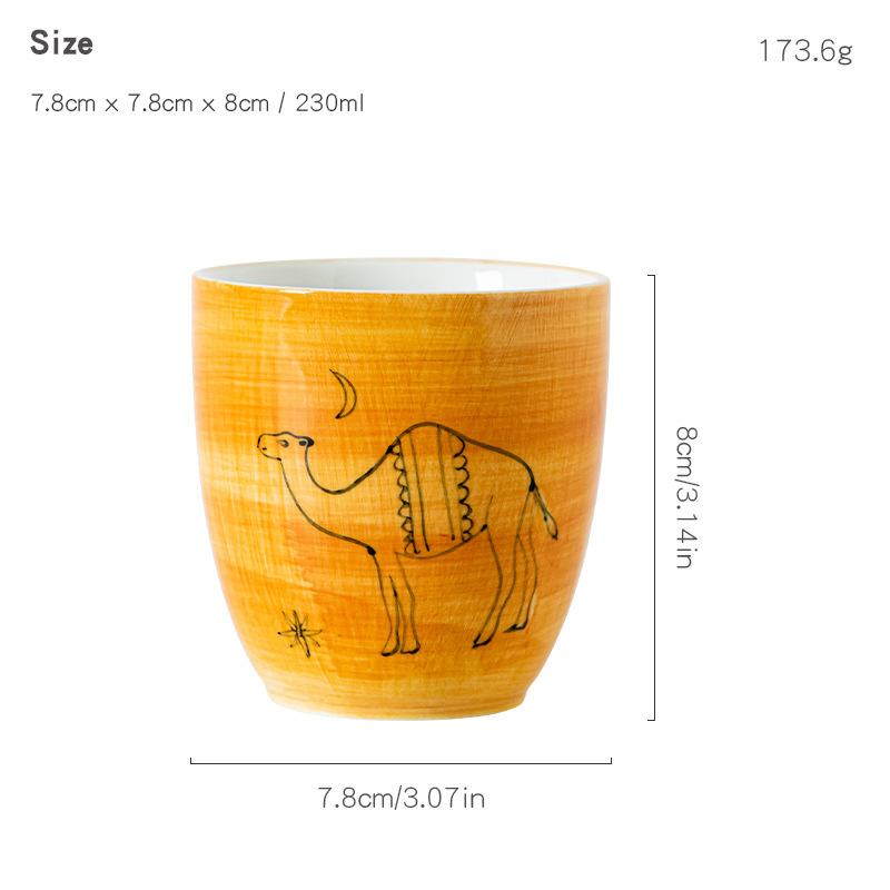 Funny Hand Painted Palm Tree Camel Ceramic Coffee Cup 230ML Novelty Mug for Cappuccino Latte Espresso