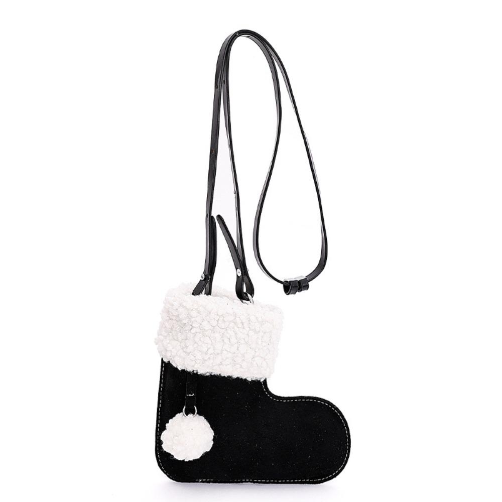 Portable Korean Style Suede Crossbody Bag LambWool Fluffy Christmas Sock Bag Phone Storage Casual Plush Boot Bag Girl