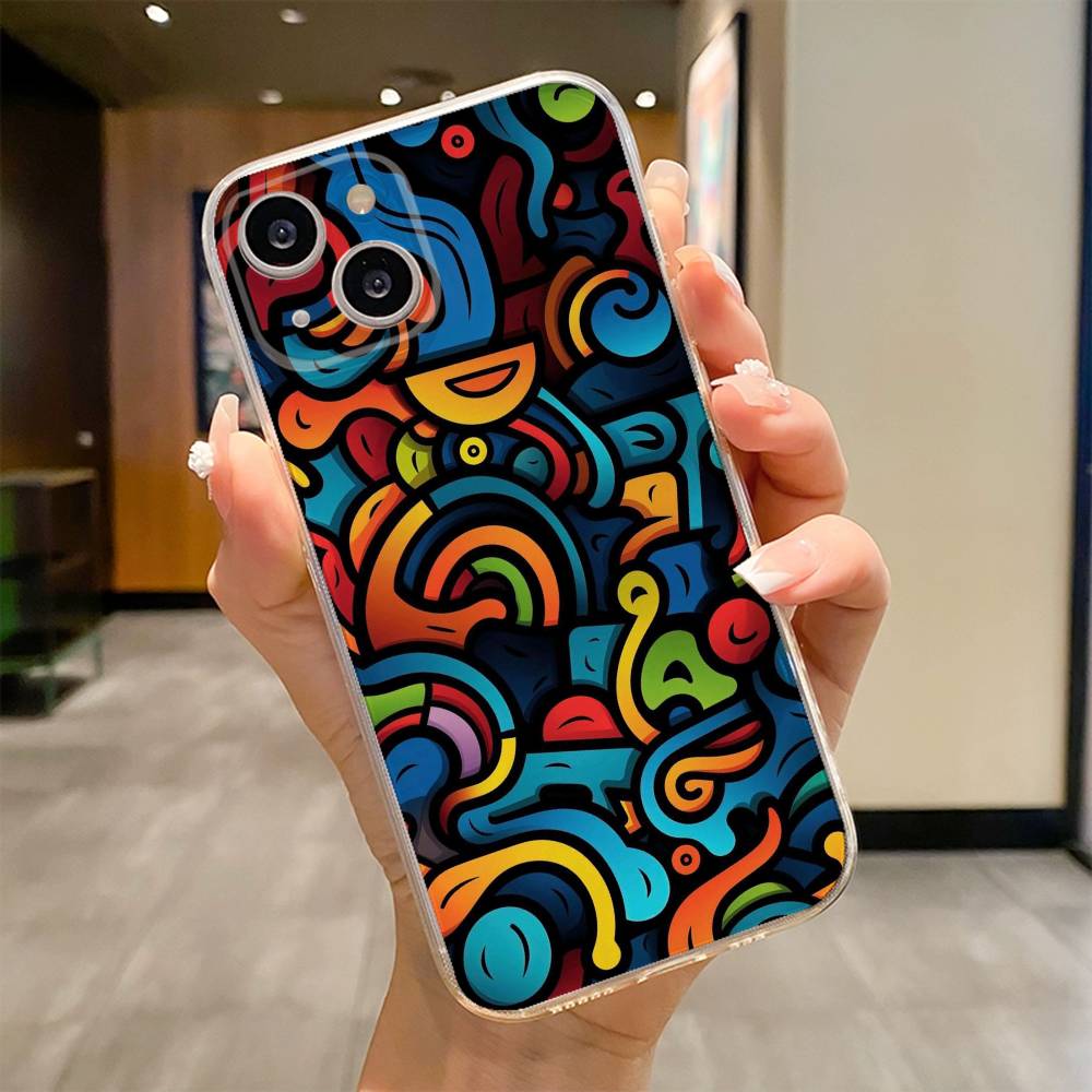 Красочная Граффити Линии Чехол Для Телефона Для iPhone 17 16e 16 15 14 13 12 11mini Pro Max X XR XSMAX 8 7 Air Plus Мягкий Чехол