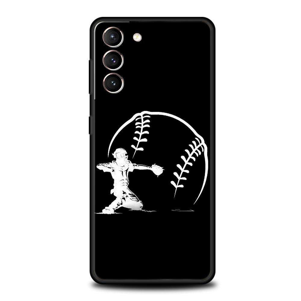 Baseball Phone Case For Samsung Galaxy S25 S24 S23 FE S22 Ultra S20 S21 5G S10 Plus S10E Soft Black Cover