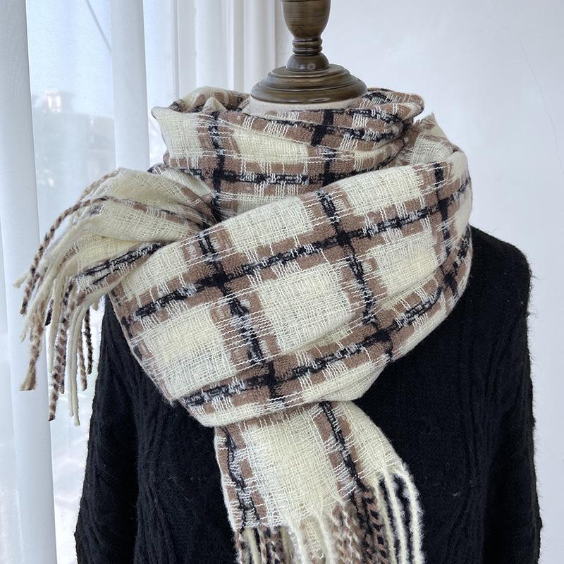 Autumn and Winter Plaid Scarf Women's New Imitation Cashmere Warm Scarf Men's Fashion Shawl Fashion Accessory for Casual Outings & Cold Weather