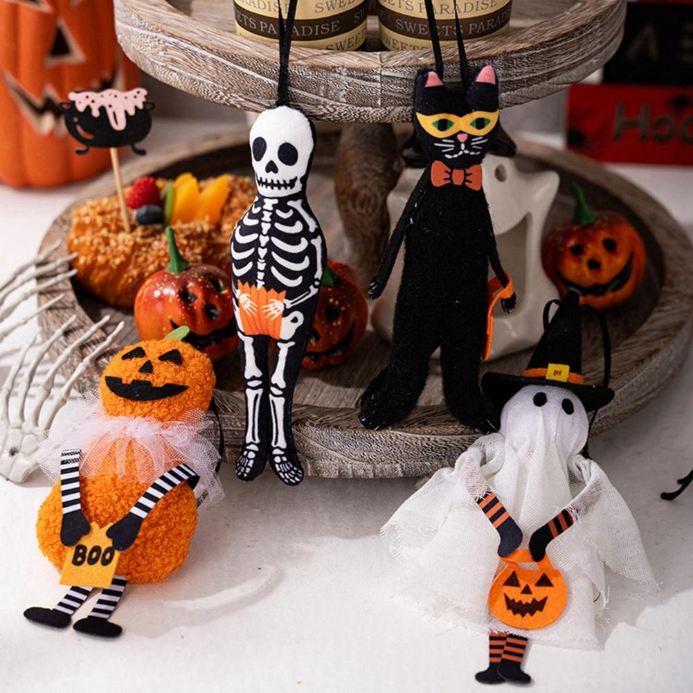 4pcs/set Hanging Halloween Decoration Pendant Pumpkin Black Cat Ghost Skeleton Halloween Home Party Small Pendants