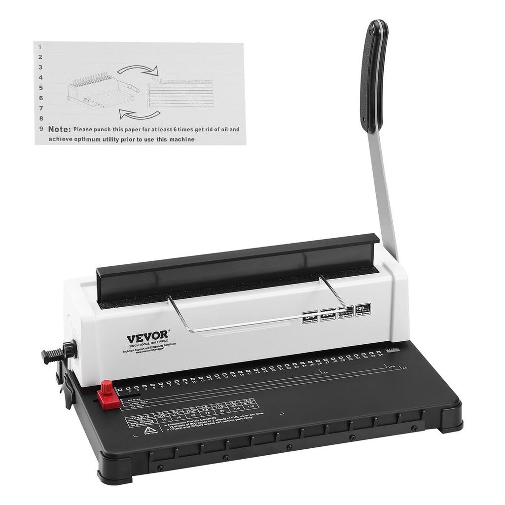 Coil Spiral Binding Machine, Manual Book Maker 34-Holes Binding 120 Sheets, Punch Binder Adjustable 3/16" - 9/16" Coil Binding Spines, for Letter