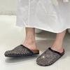 Fashion Women Summer New Round Toe Soft Sole Platform Sole Lazy Slip-on Beach Baotou Slippers Woven Rhinestone Cool Drag
