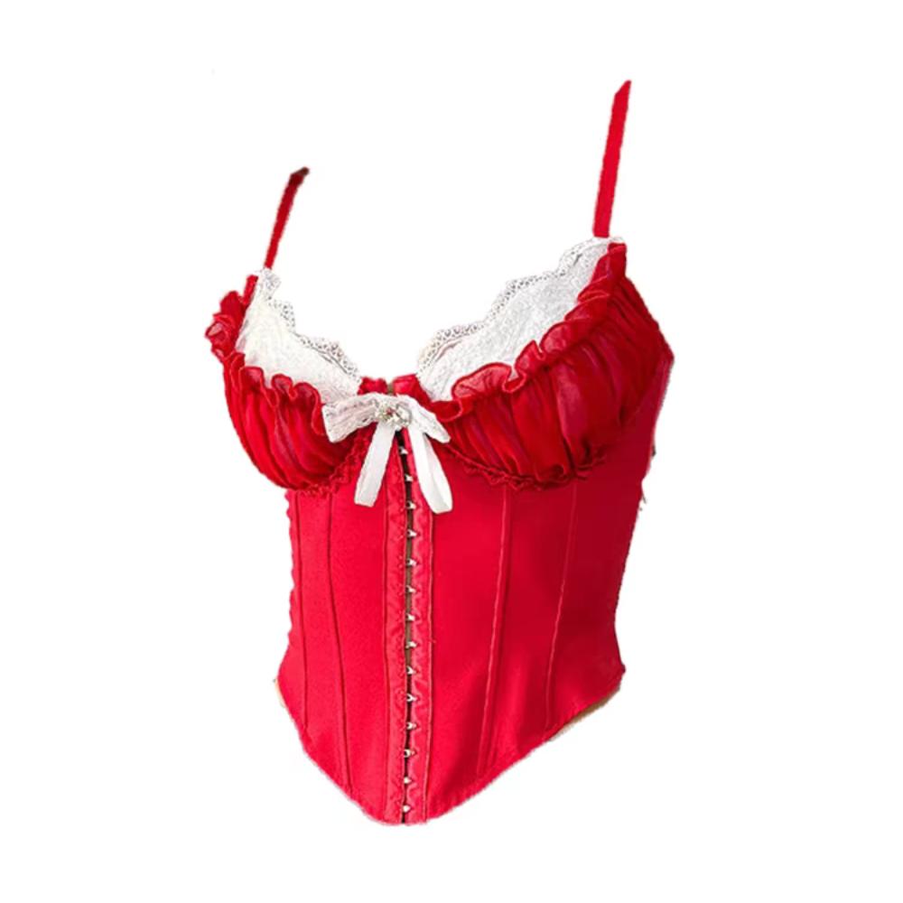 Камисоль с оборками, кружевом и цветком, с пряжкой, облегающий, укороченный топ, модный кружевной корсет, весна-лето