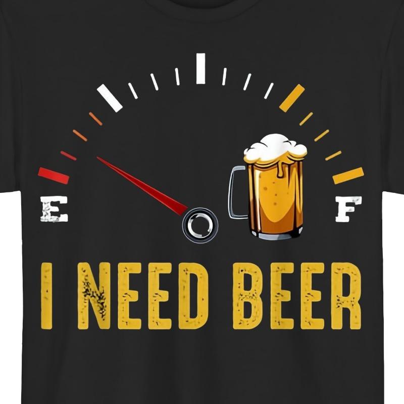 Fun T-shirt with Beer Alcohol Gauge, American Loose Casual and Versatile Summer T-shirt for Men
