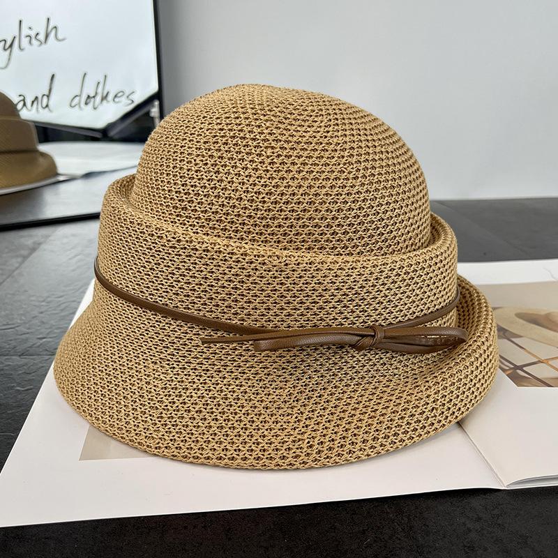 New foreign style elegant French hat short brim women's summer light bow fashion top hat knitted bucket hat