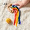 Wooden Cloud Rattle Baby Toy, Shape Teether Grasping Toy with Colorful Ribbons, Sensory Bell for Newborn, Infant Shaker Visual Auditory Development
