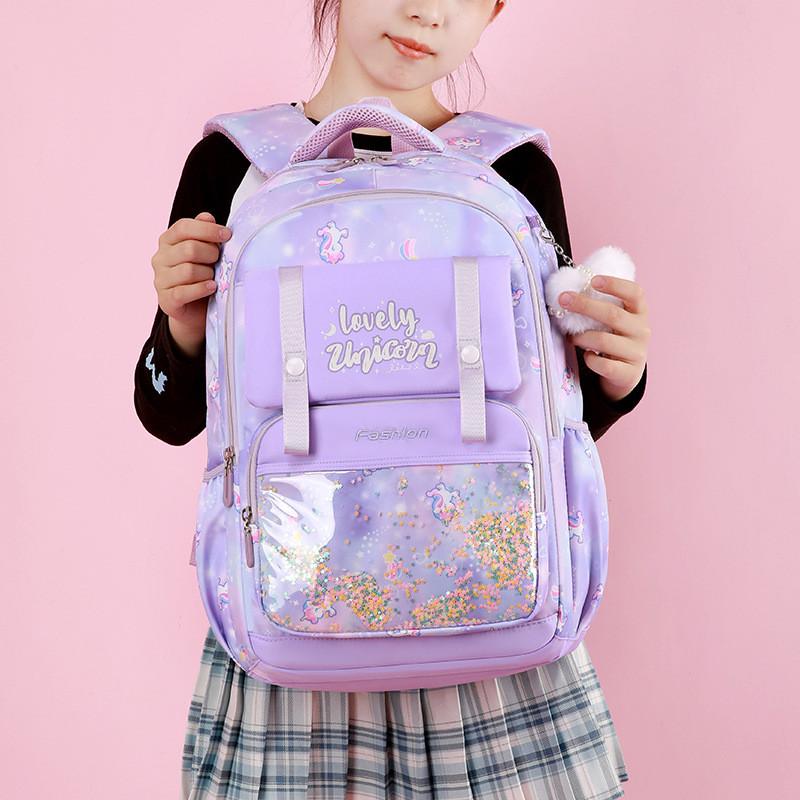 Unicorn Printed Rainbow Childrens Backpack Large Capacity Schoolbag Lightweight