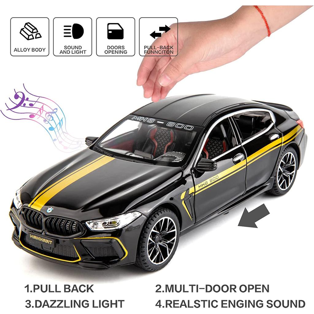 1/24 Scale M8 Diecast Car Model Toy, Pull Back Toy Vehicle with Sound and Light for Kids Toddler Boys Girls Gift Collection
