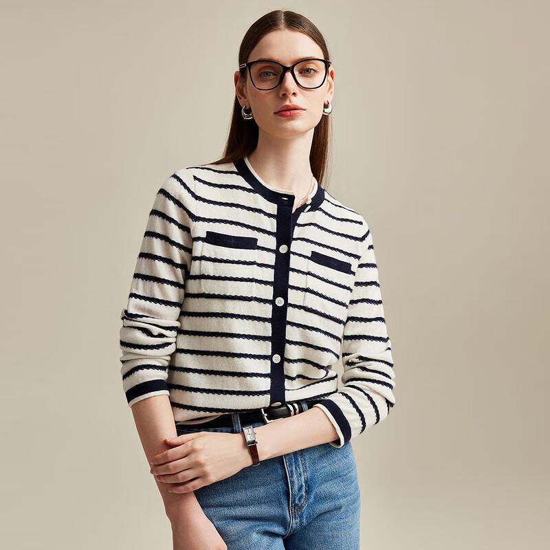 Zhaojun Women's Striped Color-Block Pure Cashmere Cardigan