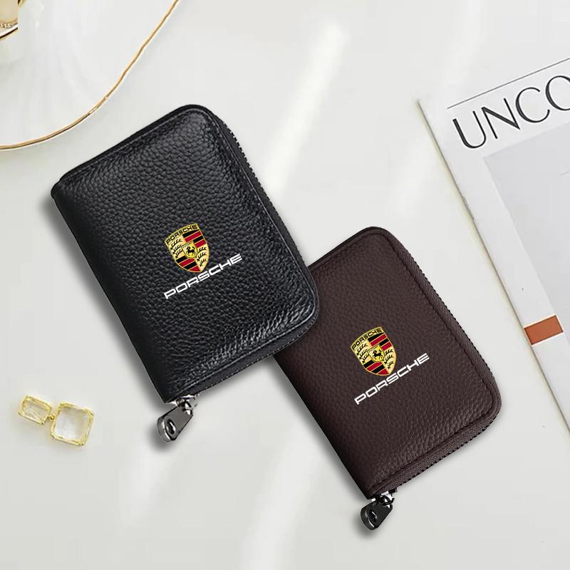 Car Leather Link Certificate Package Auto Driving Documents Wallet For Porsche Cayenne Panamera Macan 911 718 Taycan Boxster 918 IK8
