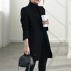 Yousheng Fall Spring Women Woolen Coat Stand Collar Open Stitch Slim Fit Overcoat Long Sleeves Mid Length Solid Color OL Commuting Formal Coat