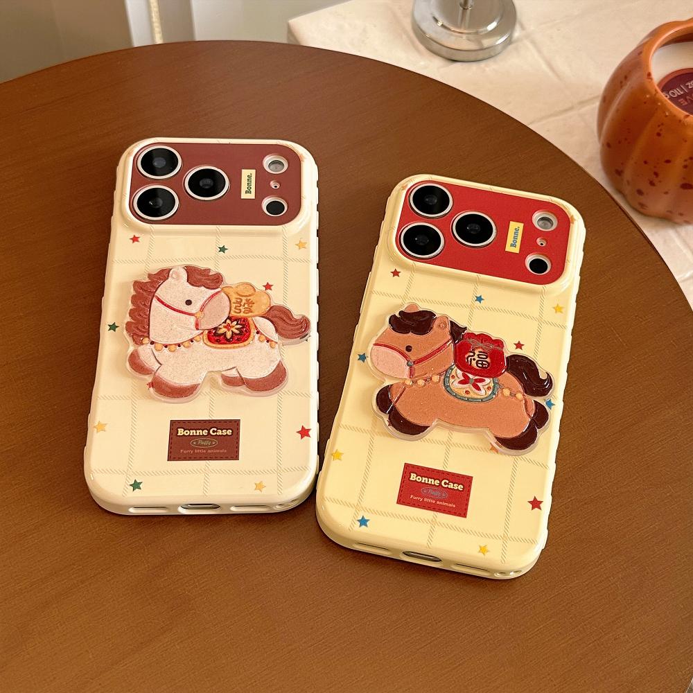 Suitable for IPhone 17 Pro Max and IPhone 16 in The Year of The Horse - New Year Glitter Cartoon Soft Case Protective Cover