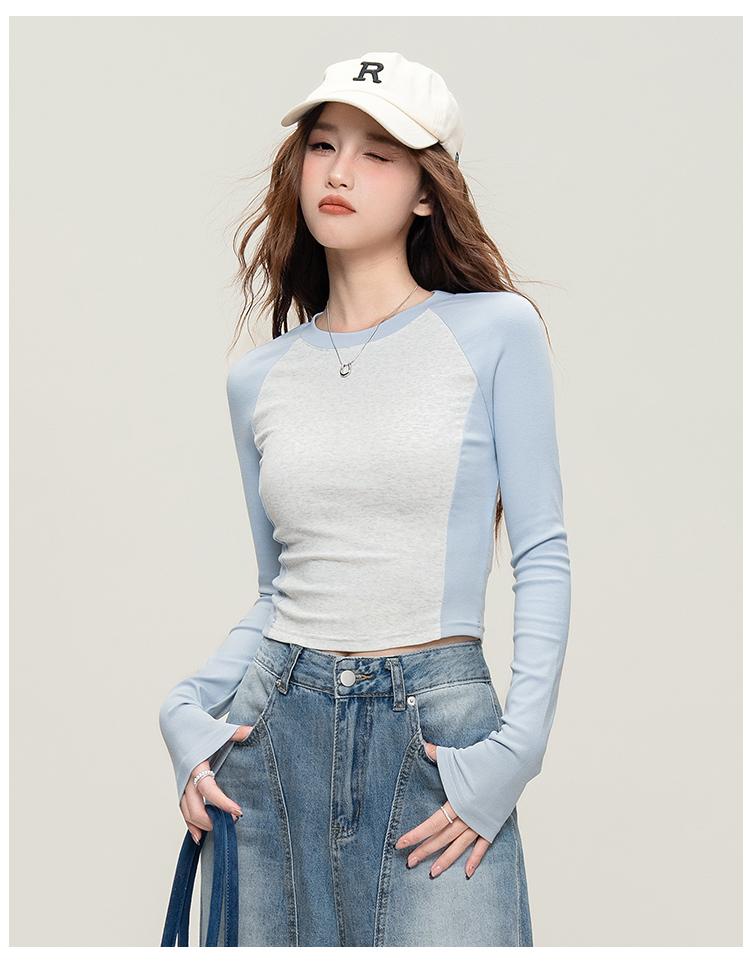 [American style spicy girl contrasting color T-shirt]