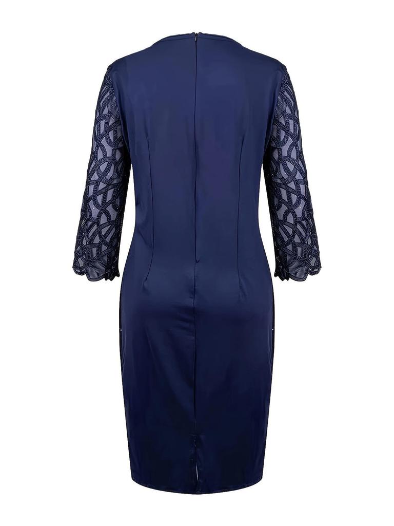 Европейское и американское блестящее сетчатое платье в обтяжку для вечеринок с рукавами три четверти