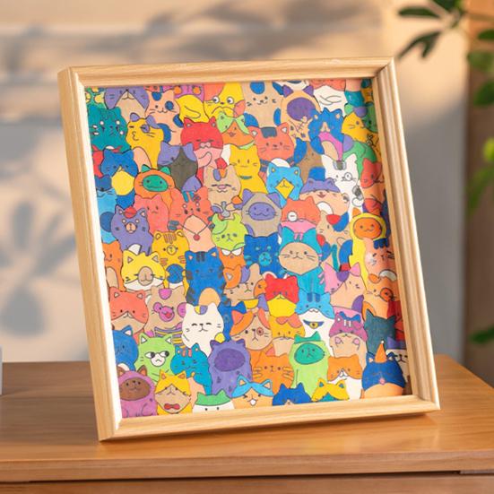 Yousheng DIY Wooden Cat Coloring Puzzle with Frame Pens 2-in-1 Coloring Irregular Jigsaw Puzzle Craft Kit 3D Puzzle Photo Frame Ornament Decoration