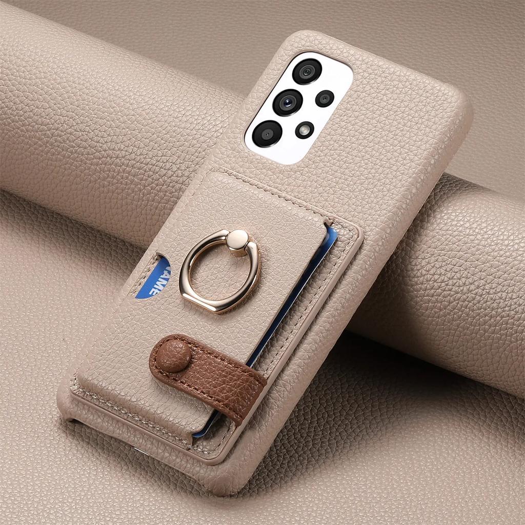 Ring Leather Phone Case for Samsung Galaxy S25 23 S21 FE S24 Ultra S22 Plus A54 A15 A25 A35 A55 Wallet with Card Holder Cover