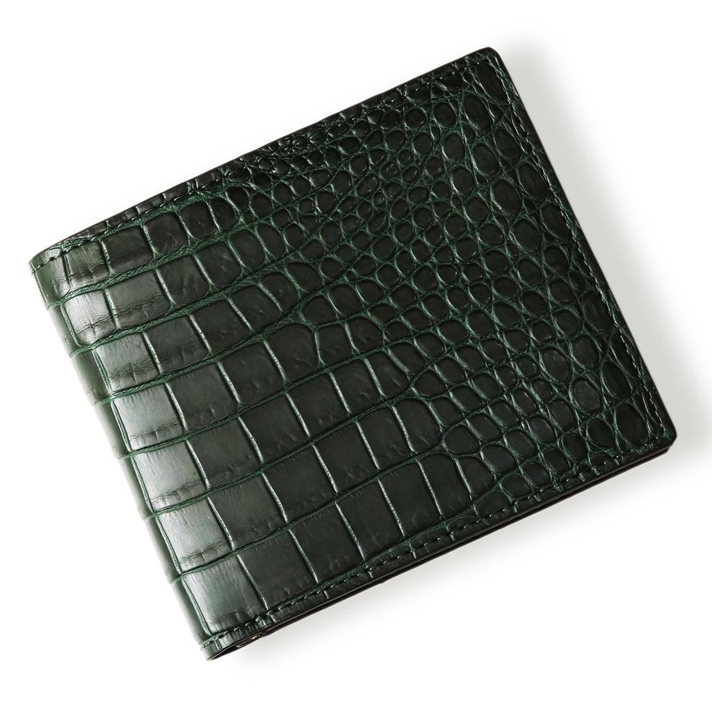 CLW Crocodile Leather Works Atlantis Green Crocodile Bifold Wallet (Bill Compartment) Made in Japan Men's Cashless Brand Name Gift