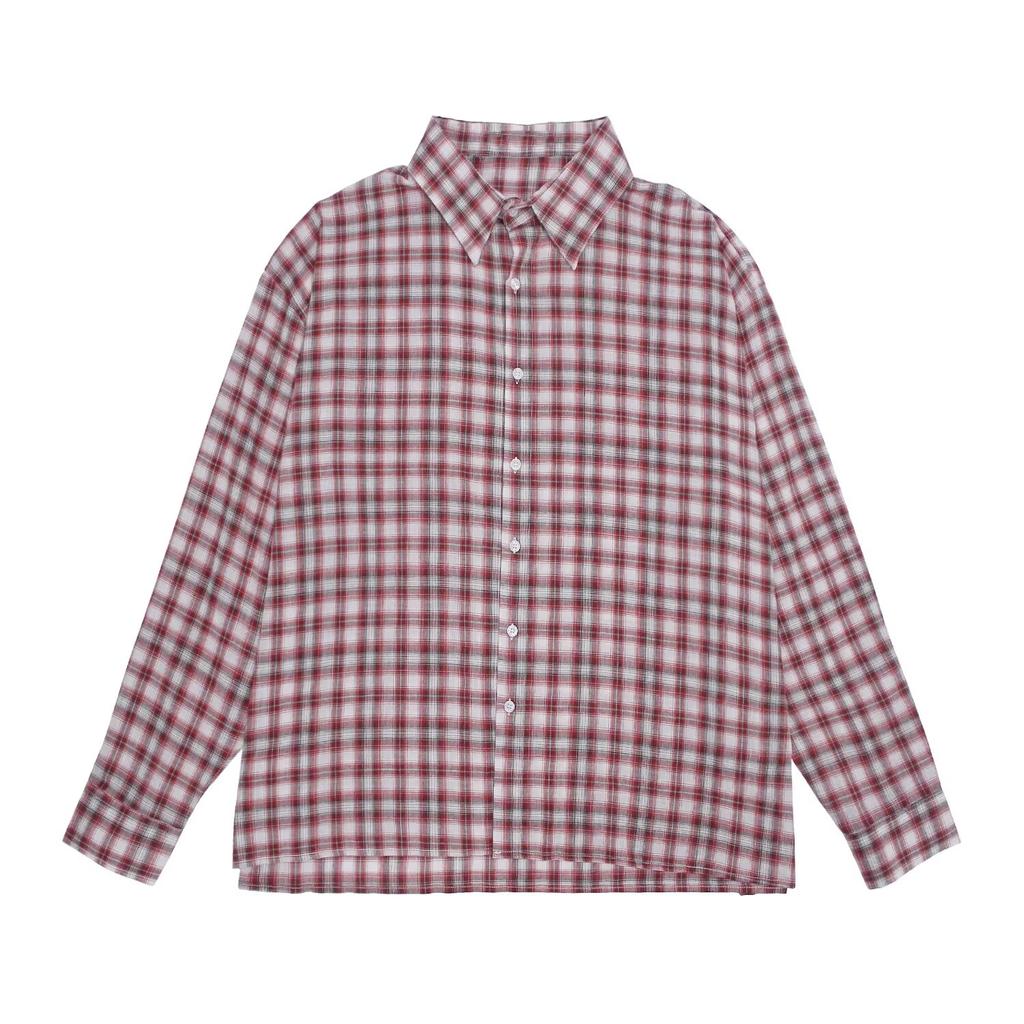 2024 Plaid Long Sleeve Shirt Japanese Hong Kong Style Ins Loose Shirt Boys Summer Trendy Versatile Casual Coat