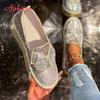 Fashion Aphixta Silver Bling Loafers Platform Butterfly Knot Dec Woman Shoes Spring Autumn Woman Chunky Heel Shoes Slip On Footwear