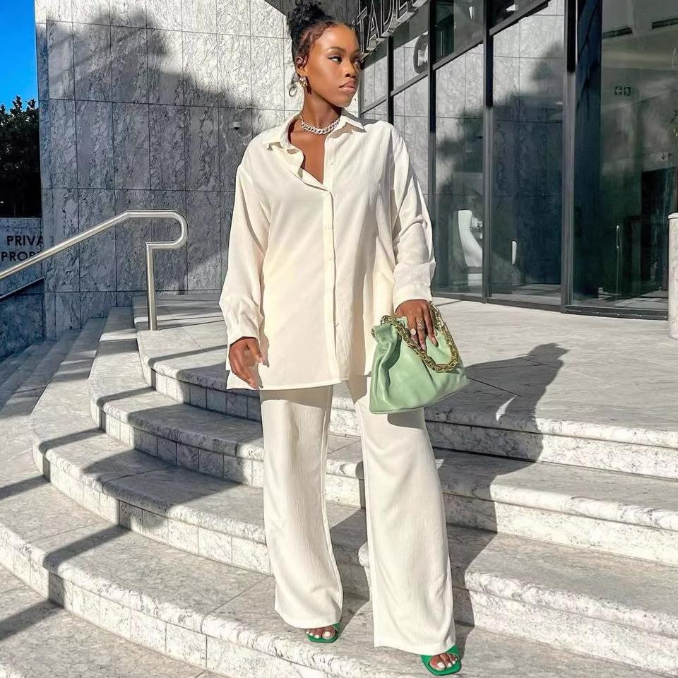 African long-sleeved suit women's lapel fashion single-breasted solid color shirt European and American new women's clothing casual trousers suit
