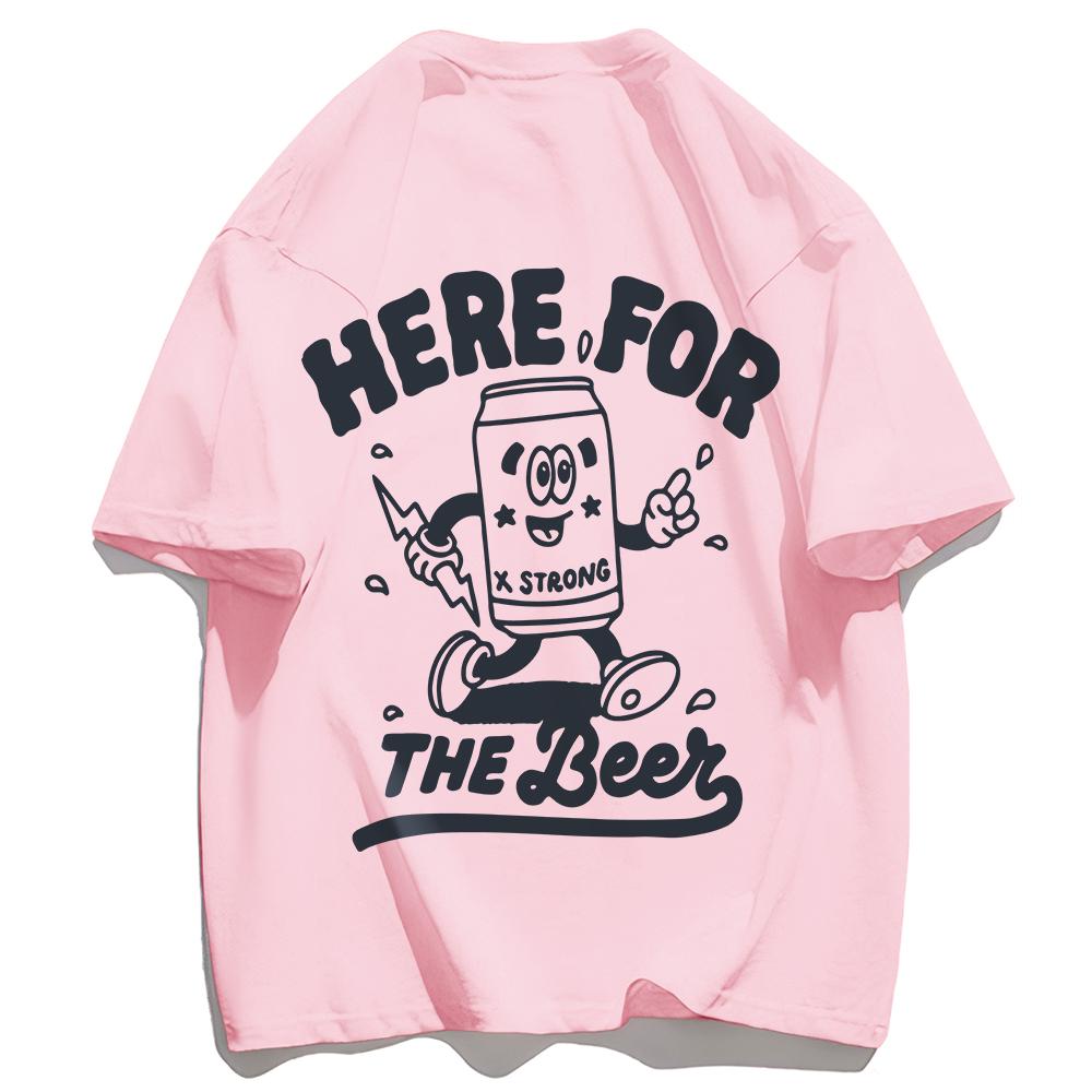 Summer Unisexs Letter Beer Printed Round Neck Tshirt Unisex Street Outdoor Holiday Loose 100 Pure Cotton Short Sleeved Shirt
