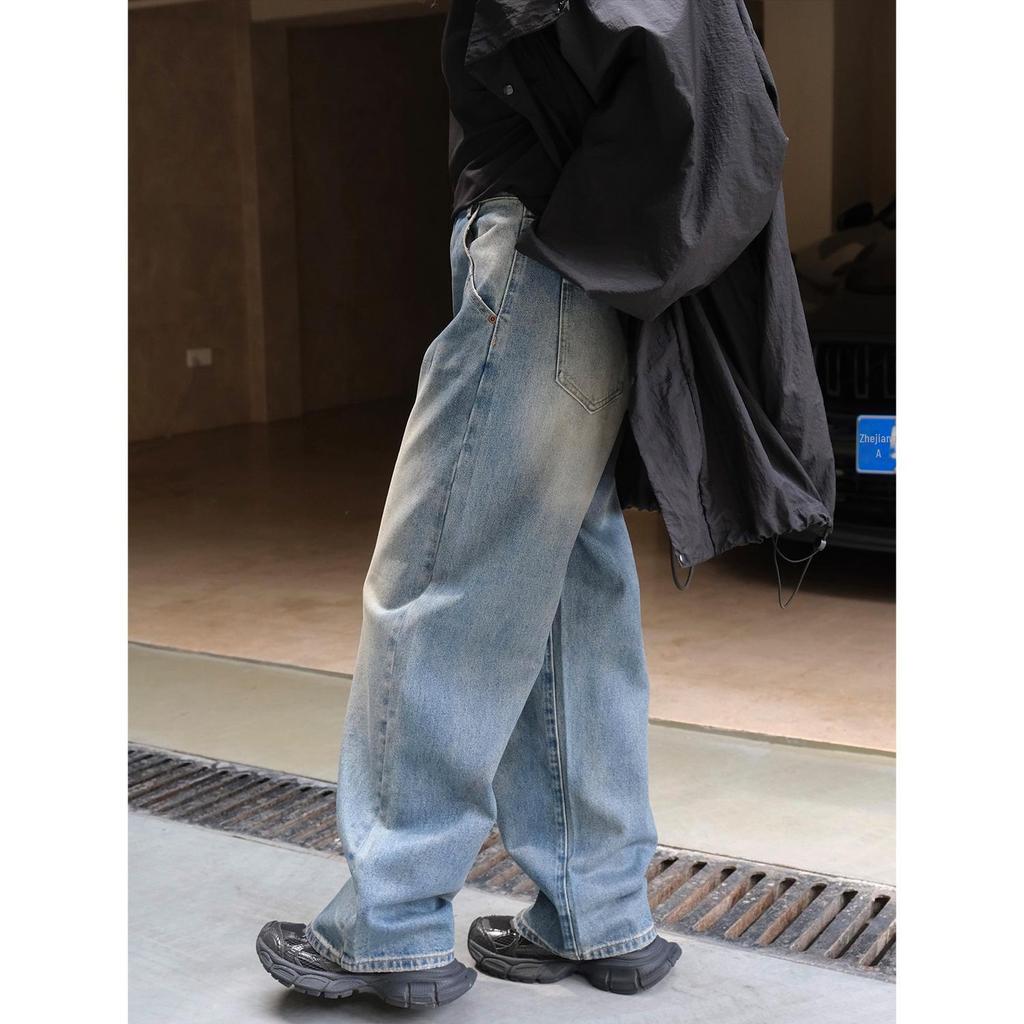Джинсы-палаццо Louvre Retro с восковым покрытием для женщин - Модная корейская мода Осень/Зима