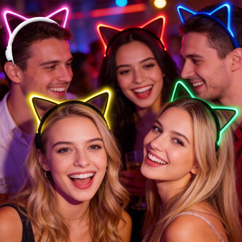 Luminous Cat Headband NightClub Concert Holiday New Year Masquerade Birthday Light Up Supplies LED Glow Cosplay Cat Ear Hairband