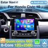 Autoradio Android 16 pour Honda Civic 10 FC FK 2015 - 2020, lecteur multimédia GPS, unité centrale Navi, Carplay sans fil, stéréo vidéo DSP