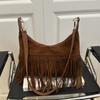 2025 New Fashion Design Fringed Bag Retro Matte Leather Crossbody Texture Large Capacity Women's Shoulder Bag