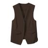Women Suit Waistcoat Single-breasted V Neck Sleeveless Decorative Pockets Cardigan Formal Business Style Casual Office Wear Vest Spring Summer Clothes