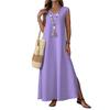 Женское платье макси без рукавов с V-образным вырезом и боковыми разрезами, длинное летнее повседневное свободное платье в стиле бохо, пляжный сарафан для отдыха
