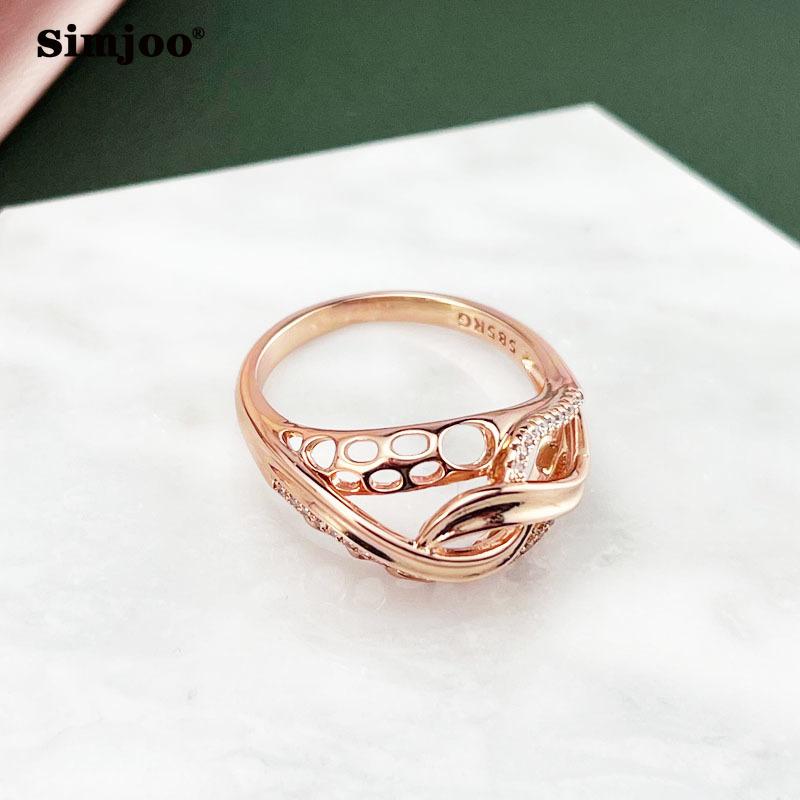 SIMJOO Rose Gold Ring for Ladies Fashion Hollow Out Zircon Ring