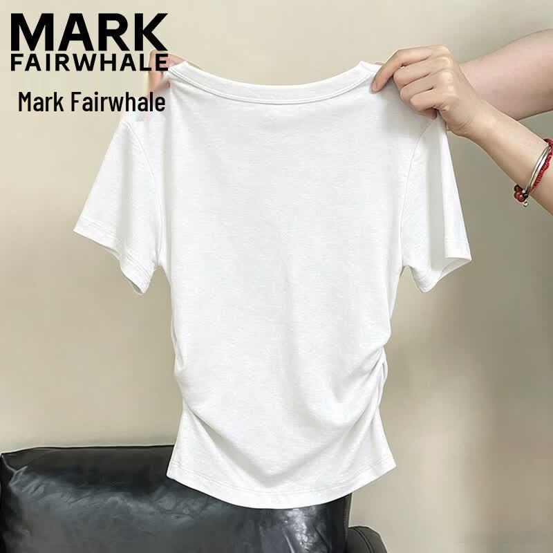 Mark Fairwhale Женская приталенная короткорукавная футболка с квадратным вырезом и сборками