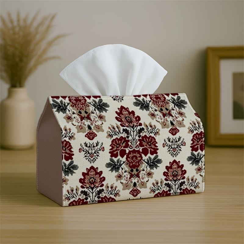 1pc Tissue Box Holder Featuring a Vintage Decorative Design with a Floral Botanical Pattern, Made from Durable Polyester, Perfect for Use in The Kitch