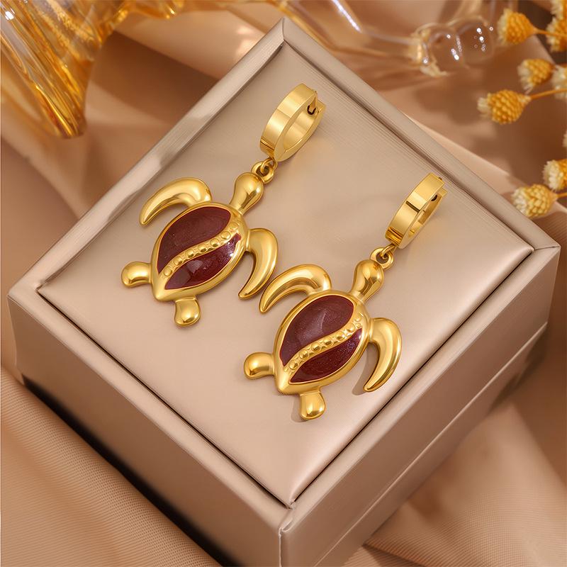 Эмалированные серьги-подвески в морском стиле с морской черепахой - Женские из нержавеющей стали, роскошные