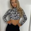 Animal Zebra Print Backless Cropped Tshirt Women Sexy Long Sleeve T-shirt Ladies Fashion Crop Tops Tees Streetwear