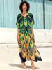 Женский кафтан большого размера с принтом в стиле бохо, зеленый свободный халат 2024 года, летняя праздничная одежда для отдыха, пляжное платье, купальник, накидка Q1674