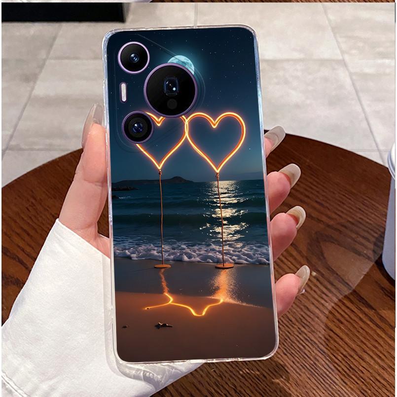 Задняя крышка для Huawei Pura70 Pura 70 Pro Plus Чехол Роскошный Милый Любовь Кролик Забавный Рисунок Прозрачный Мягкий Тонкий ТПУ Силиконовый Чехол для Телефона