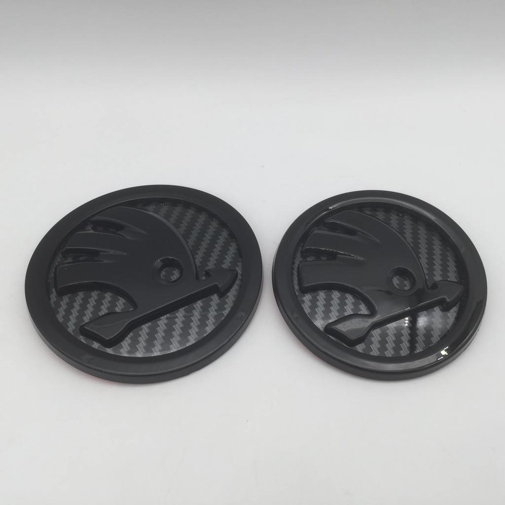 wzvbd3 2pcs 90mm 80mm for SKODA Car Front Grille Head Hood Bonnet Emblem Rear Tail Bumper Trunk Sticker Badge Styling Accessories