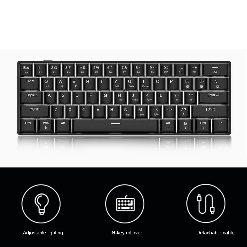 OUTEMU USB Wired 61 key Mechanical Keyboard LED Backlit Supports hot swap Blue Switch   Red Switch