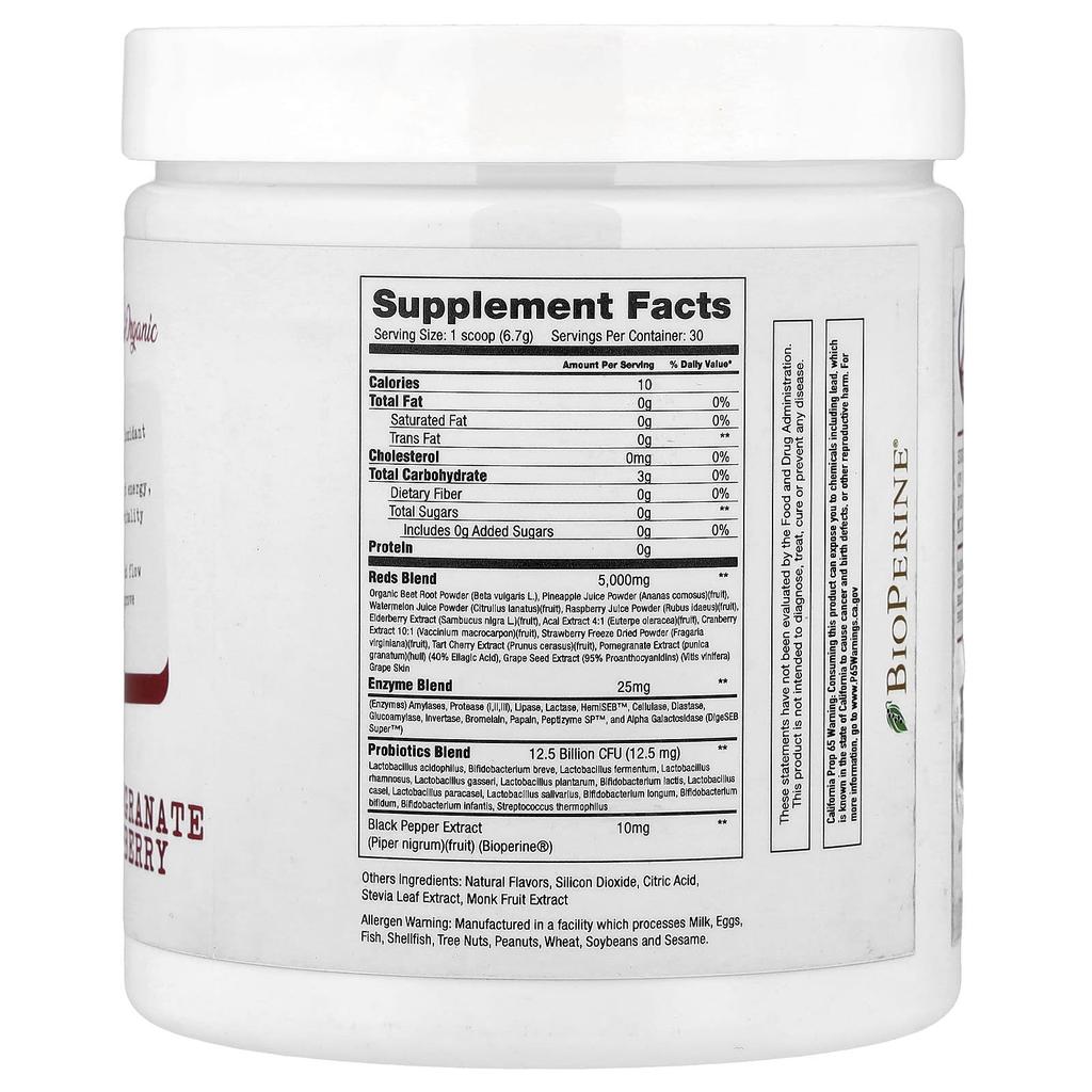 Project 1 Nutrition, Reds, Superfood Red Powder, Pomegranate Raspberry, 201g