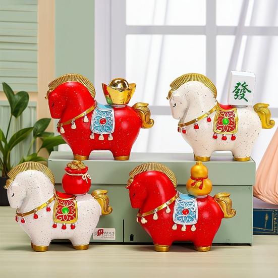 1/4Pcs Cartoon Horse Statue Rotatable Golden Ingot Gourd Money Bag Lucky Pony Figurine Home Office Desktop Feng Shui Decoration Ornament