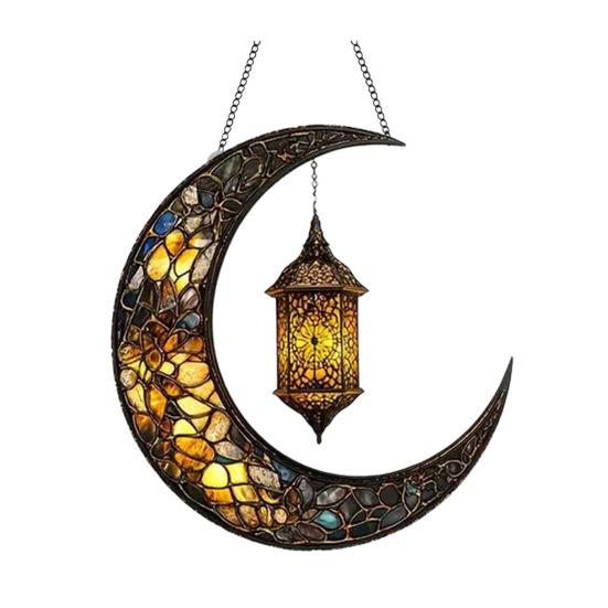 Moon Suncatcher Hanging Decoration Moon Star Lantern Stained Glass 2D