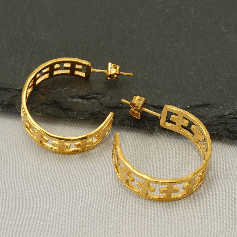 New fashion stainless steel cross hollow earrings design sense niche versatile earrings