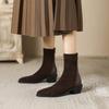 Осень и зима остроносые средние каблуки полусапожки женские замшевые большого размера женские сапоги квадратный каблук удобные корейская версия новые однотонные