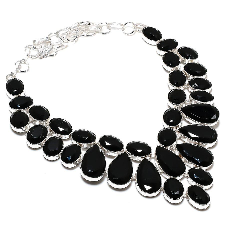 Black Spinel Handmade 925 Sterling Silver Jewelry Necklace 18" J7h07